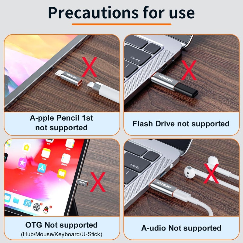 HOWJIM Light-ning to USB C Adapter 2Pack,PD27W/66W QC100W Fast Charging Data Transfer,Type C Charger Converter Cable for Phone 17/16/15 Serie Pad G-alaxy,Not for Headphones/OTG/Flash Drive/A-pple Pencil Gray - Image 5